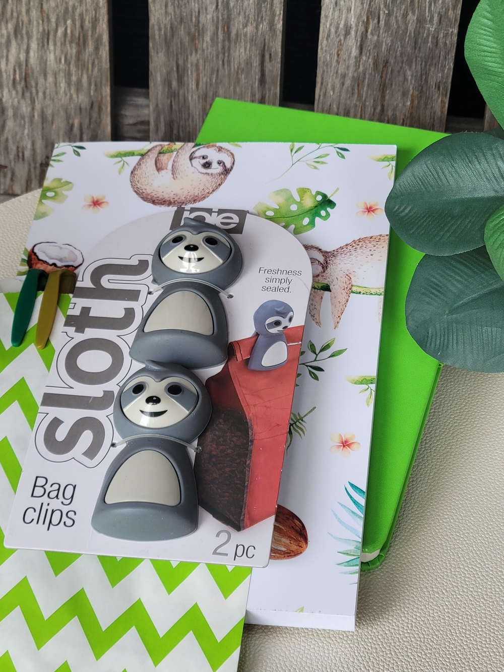 Sloth Pattern Notebook, Green Journal, Sharpies, Gray Sloth Bag Clips – 2-Pack - Picture 3 of 3
